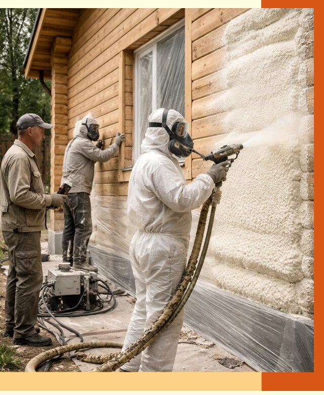 Утепление дома из бруса ППУ в Зеленокумске от 3920 руб/м2 под ключ | ТепломастерЗлм