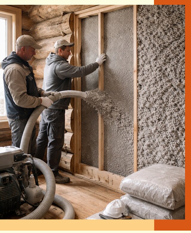 Утепление бревенчатого дома эковатой в Зеленокумске от 2800 руб. | ТепломастерЗлм