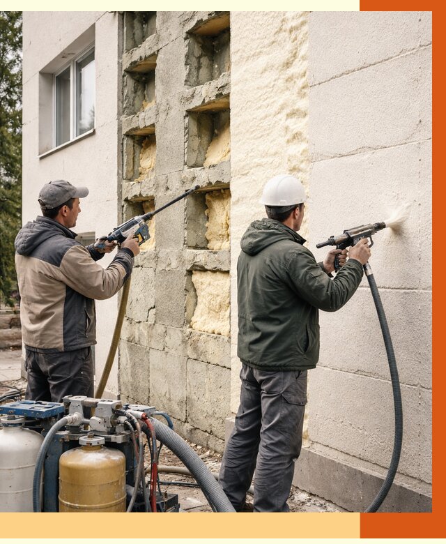 Заполнение пустот фасада в Зеленокумске от 4582 руб. — утепление пустот облицовки | ТепломастерЗлм