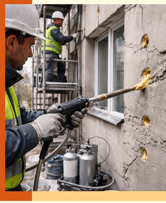 Заполнение пустот в фасаде и утепление стен в Зеленокумске